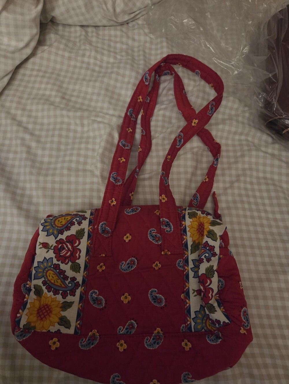 Red Quilted Floral Paisley Hobo Shoulder Bag